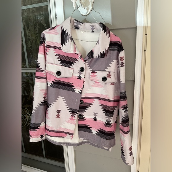 no brand Jackets & Blazers - Boutique Not Branded Aztec Southwestern Button Jacket  Woman's SZ L Pink Black